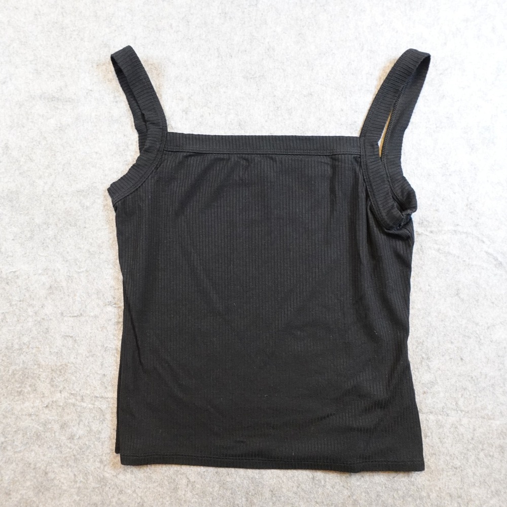 Reformation Top Women S/M? Black Ribbed Square Neck Strappy Tank Cami